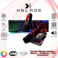 Teclado Xblade Gaming + Mouse + Audifono + Pad Demolisher KMHP370